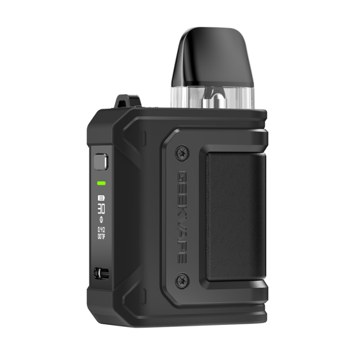 Kit Pod Aegis Hero Q Geekvape coloris Black, vue de trois quarts côté écran