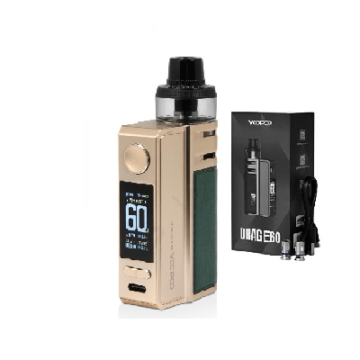 Kit Pod Drag E60 Voopoo coloris Golden, vue de face avec son coffret