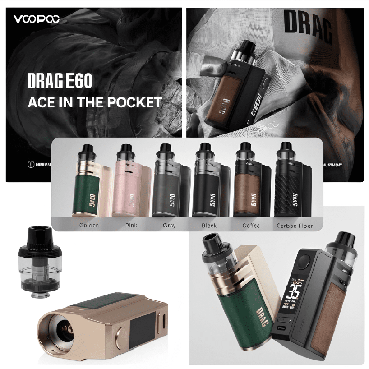 Gamme de coloris et détails du kit pod Drag E60 Voopoo