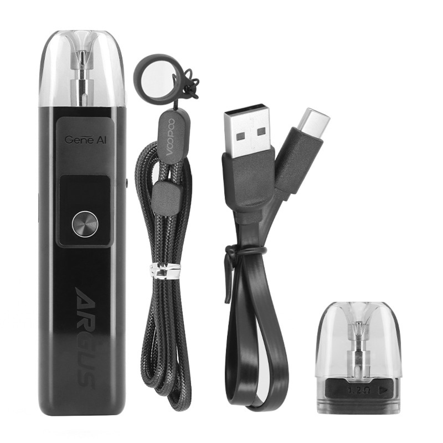 Contenu de la boîte du kit Argus G : batterie, cartouches, dragonne et câble USB-C