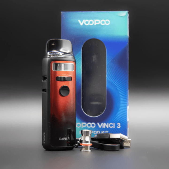 Contenu de la boîte du kit Vinci 3 Voopoo coloris Aurora Red : câble USB-C et résistance