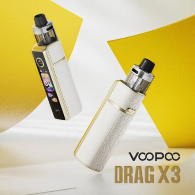 Kit Pod Drag X3 Voopoo, deux vues du boîtier et de la cartouche