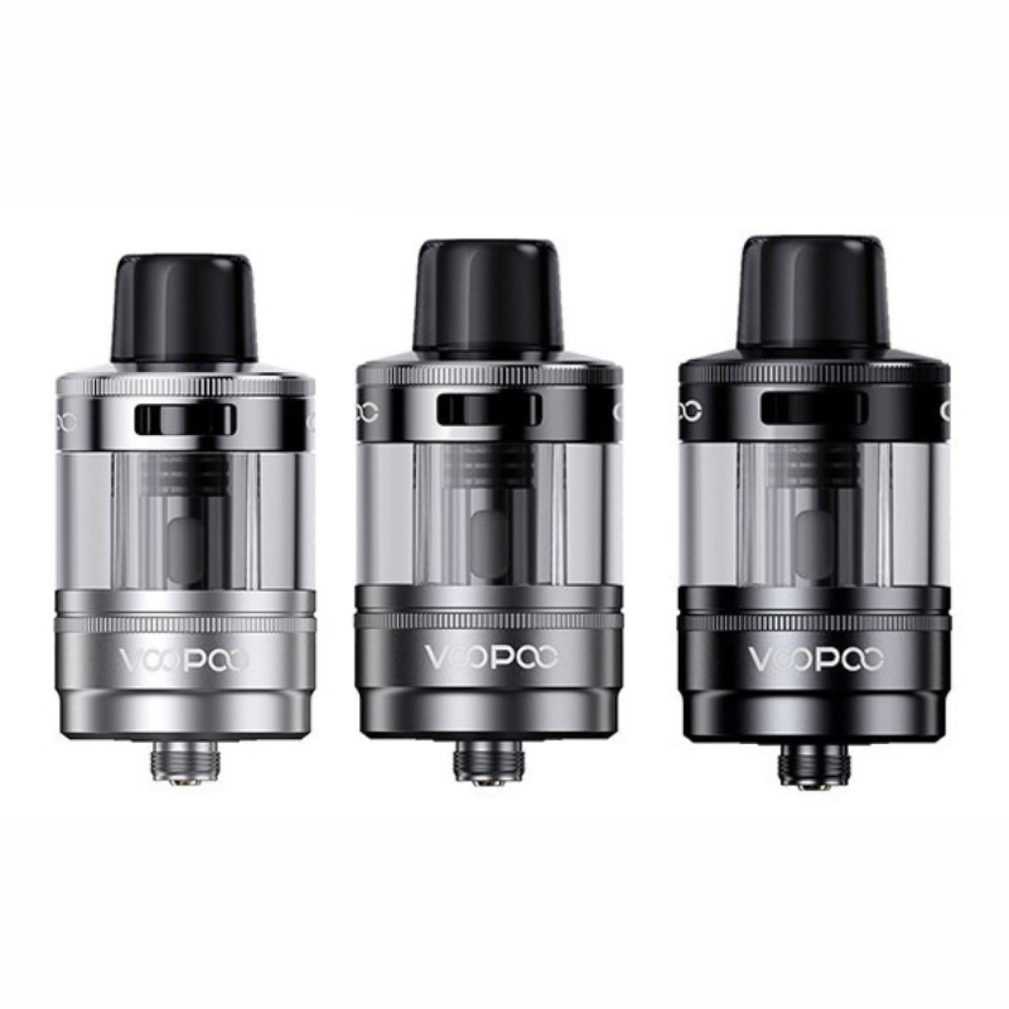 Clearomiseur PnP X DTL Voopoo, coloris Black, Grey et Silver côte à côte