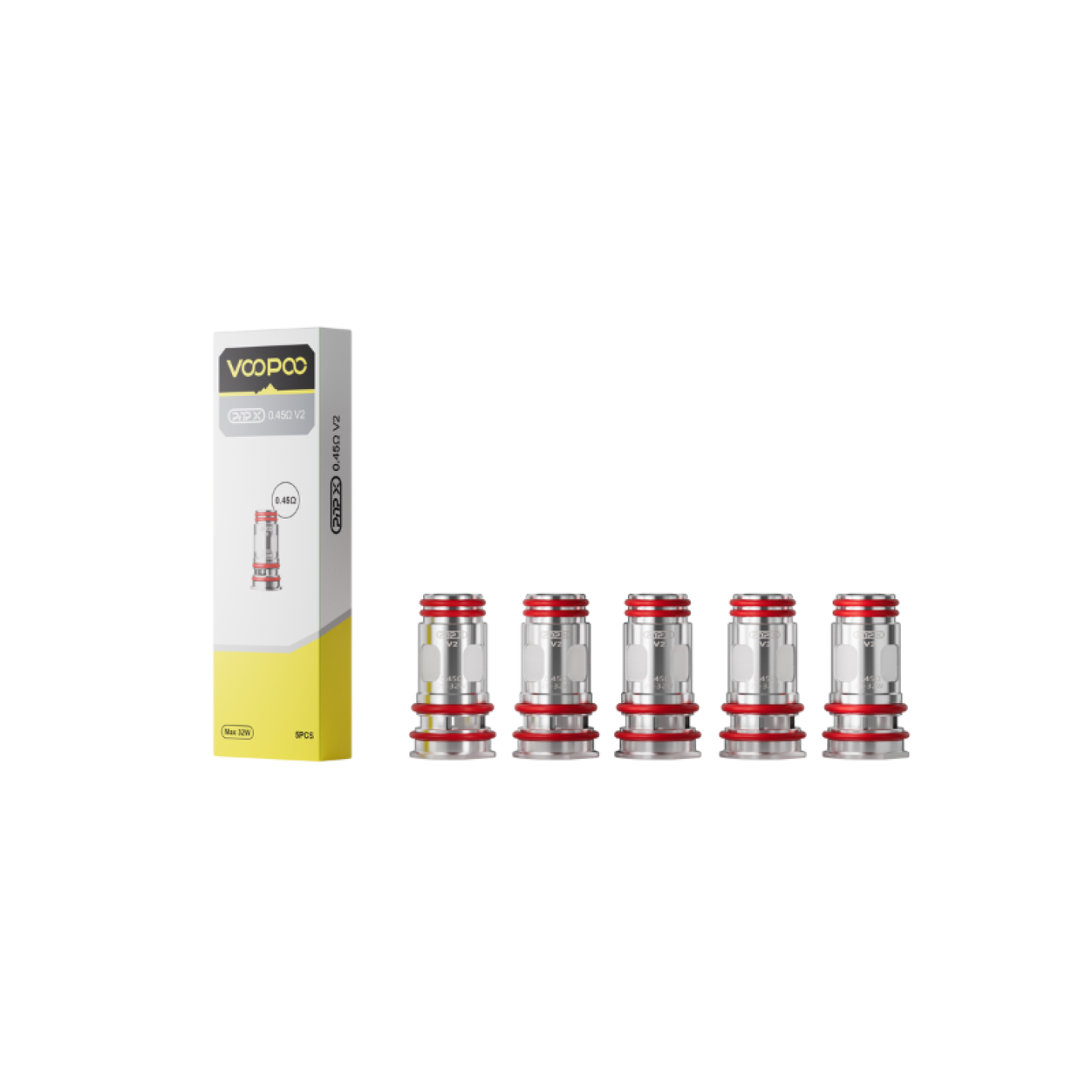Résistance PnP X V2 Voopoo 0.45 ohm, pack de 5 avec son emballage