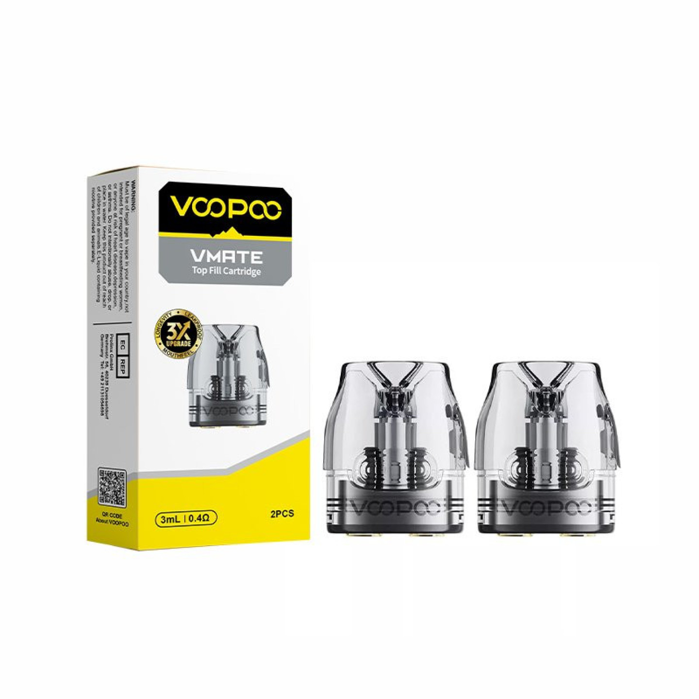 Cartouche VMate V3 Voopoo 0.4 ohm et sa boîte