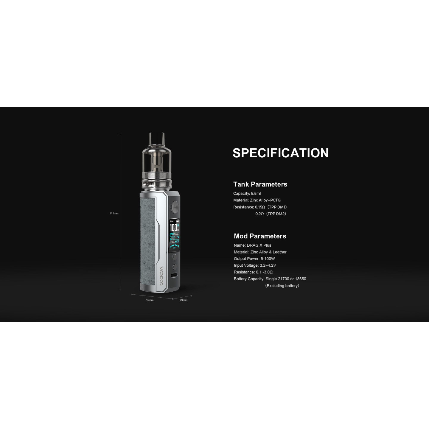 Kit Drag X Plus Voopoo coloris Silver+Grey, vue de face