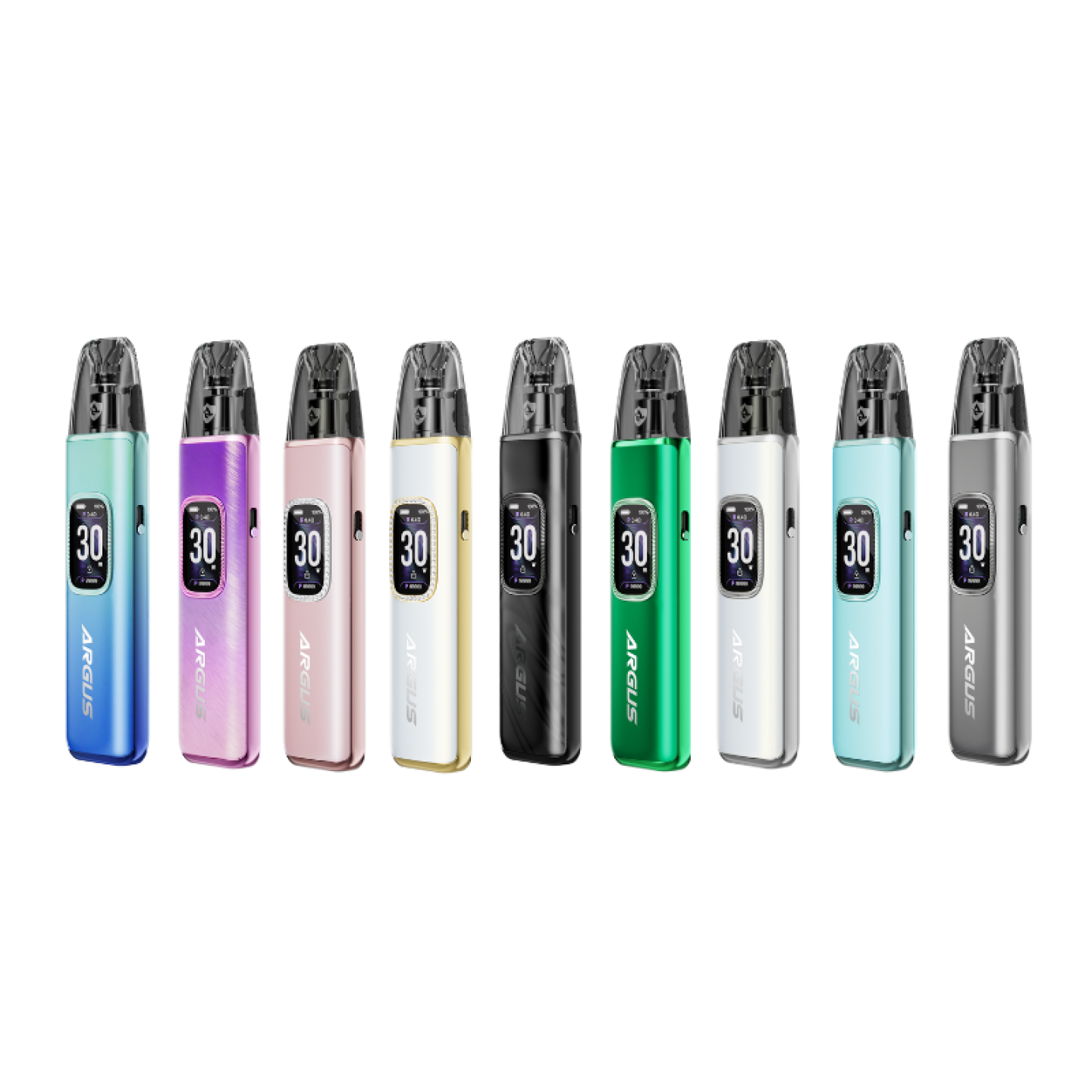 Détail de l'écran TFT et des bords métal et diamant du kit Argus G3 Voopoo