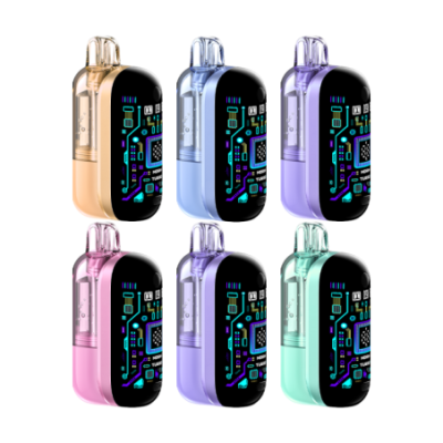 Puff Argus Flex 40K Voopoo, trois coloris de face avec l'écran allumé