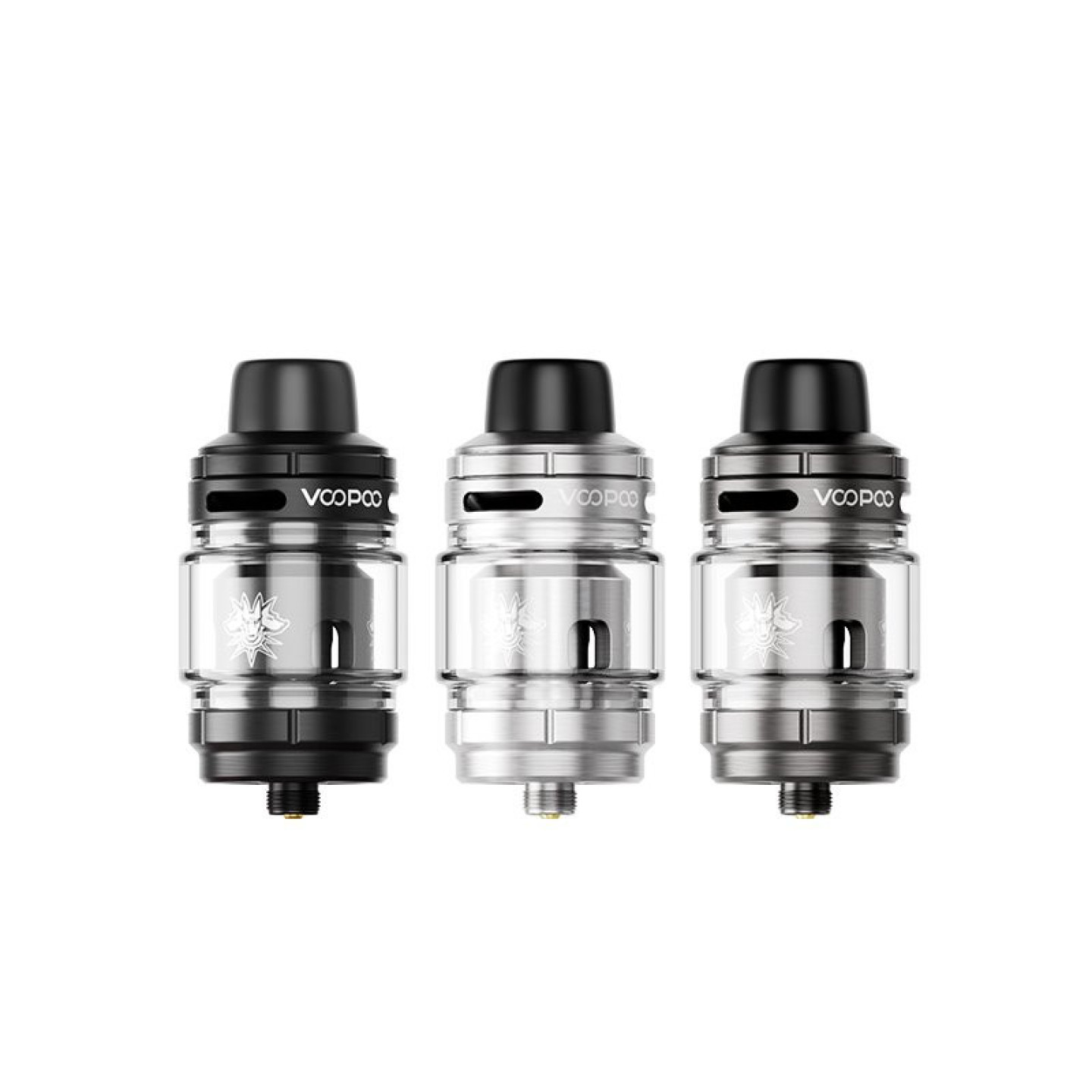 Clearomiseur Uforce-X II Voopoo, coloris GunMetal, Silver et Black côte à côte