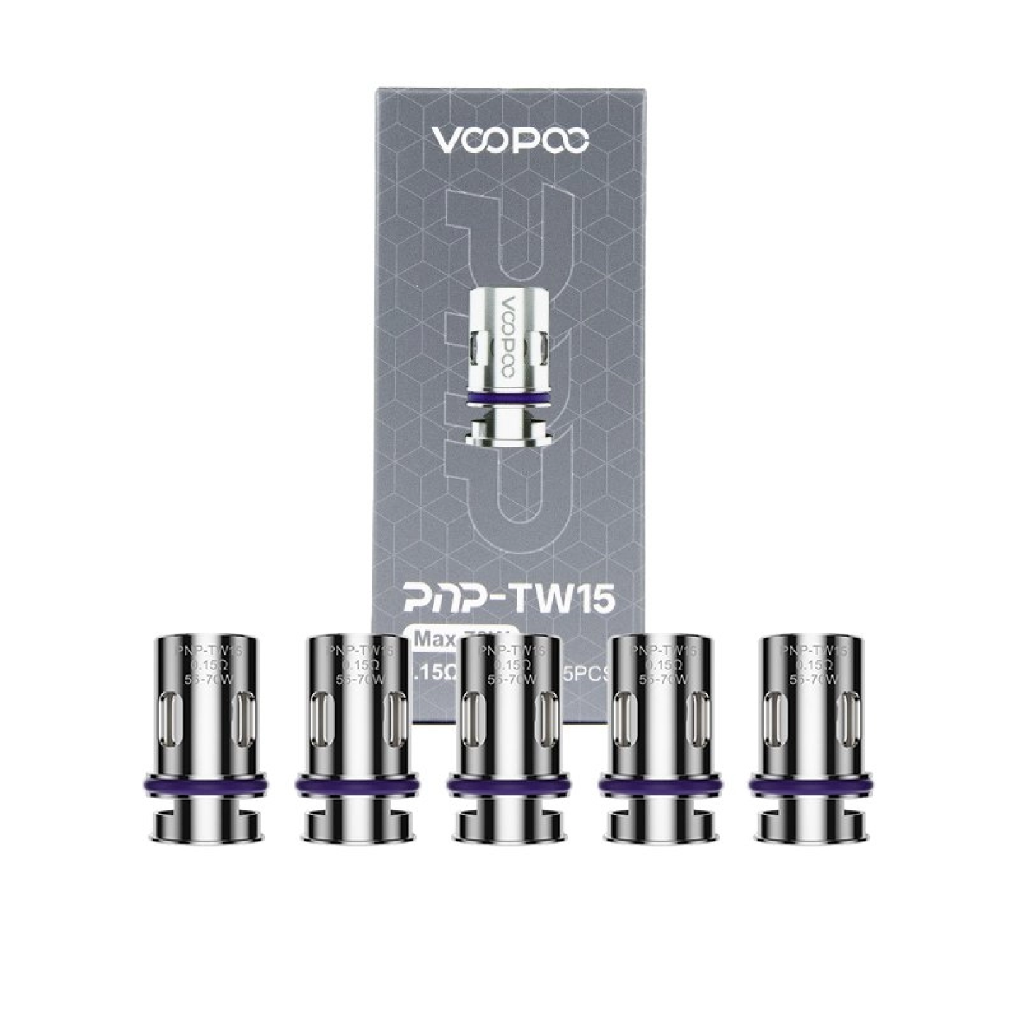 Résistance PnP TW15 Voopoo 0.15 ohm, pack de 5 avec son emballage
