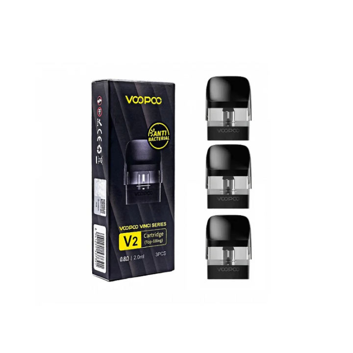 Cartouches Vinci V2 Voopoo 0.8 ohm, boîte et trois cartouches