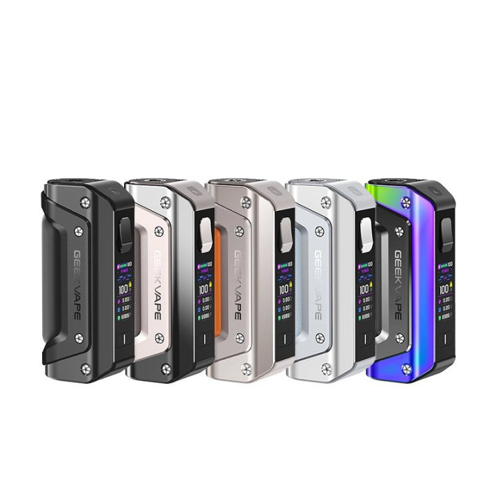 Cinq coloris de la box Aegis Solo 3 Geekvape côte à côte