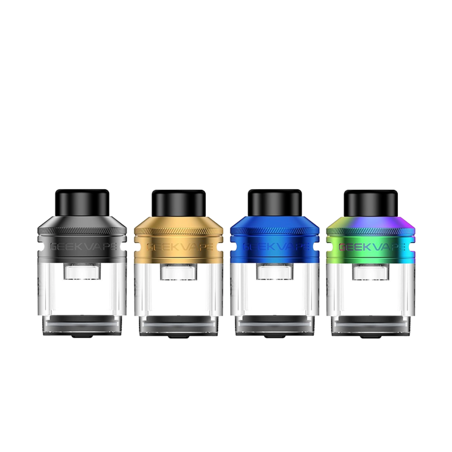 Cartouches vides Eteno E100 Geekvape dans les coloris Gunmetal, Gold, Blue et Rainbow