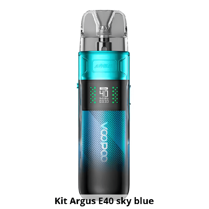 Kit Pod Argus E40 Voopoo coloris Sky Blue, vue de face
