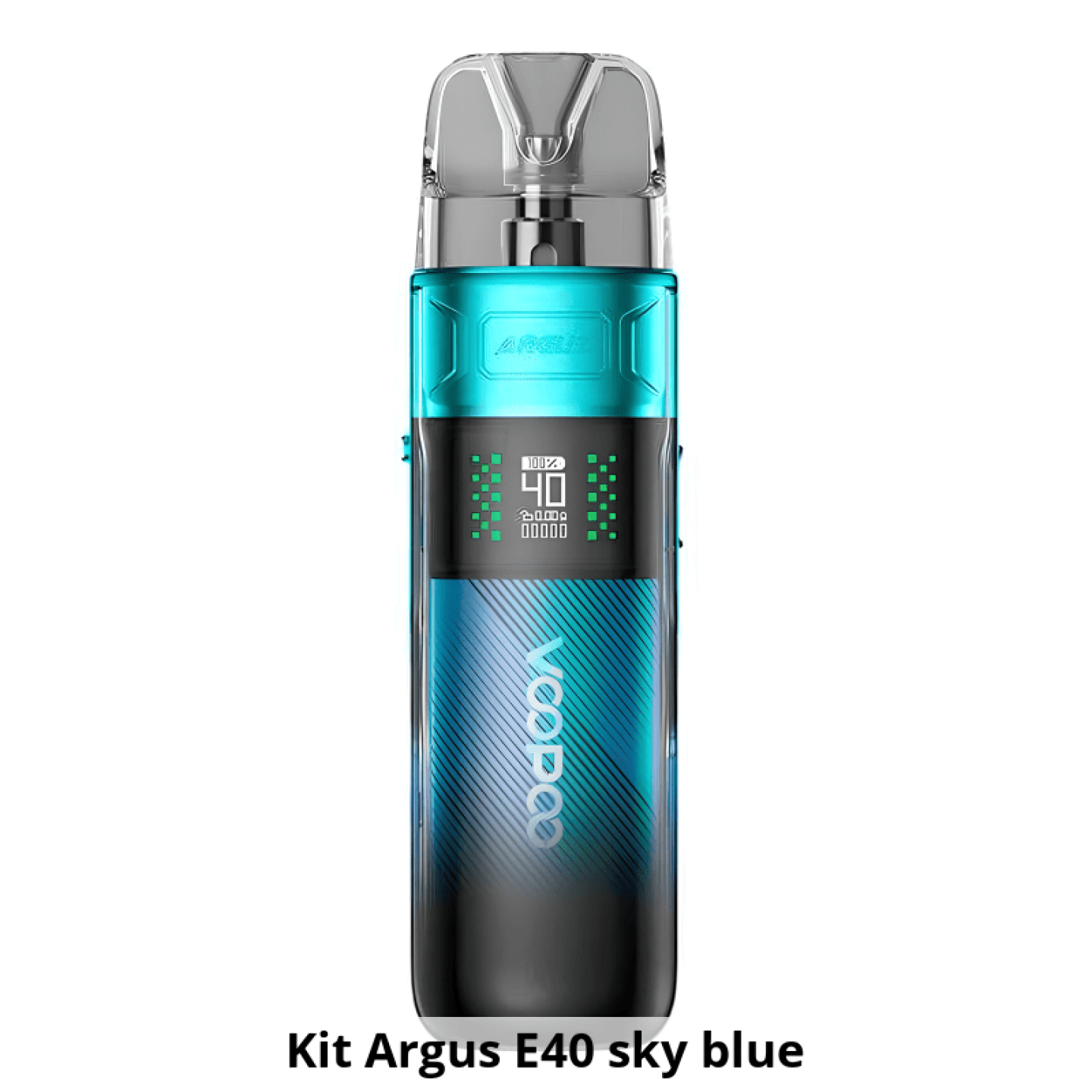 Kit Pod Argus E40 Voopoo coloris Sky Blue, vue de face