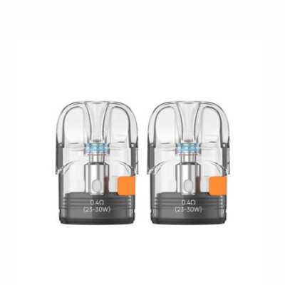 Deux cartouches Pixo Aspire 0.4 ohm transparentes, vue de face