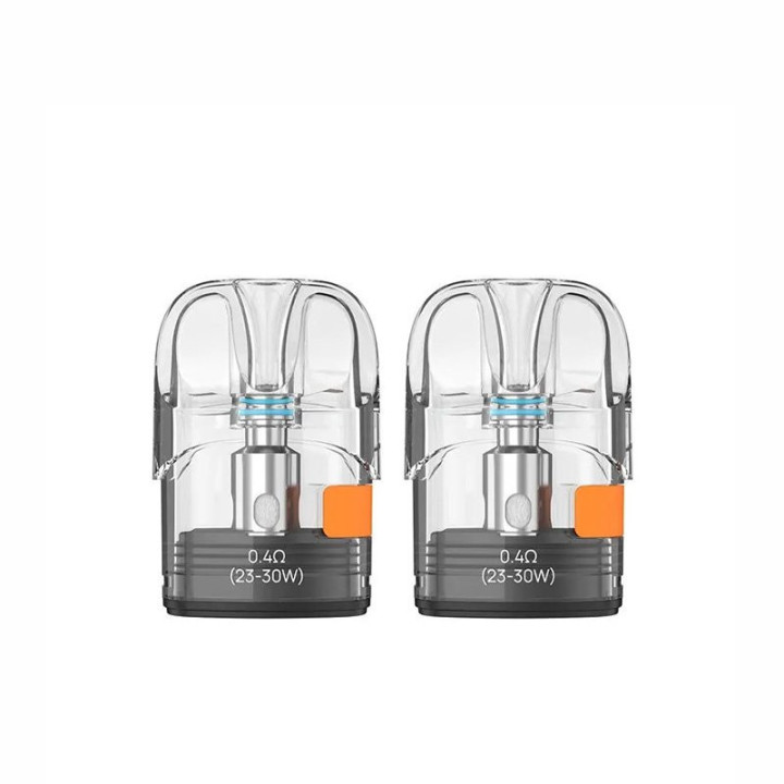 Deux cartouches Pixo Aspire 0.4 ohm transparentes, vue de face