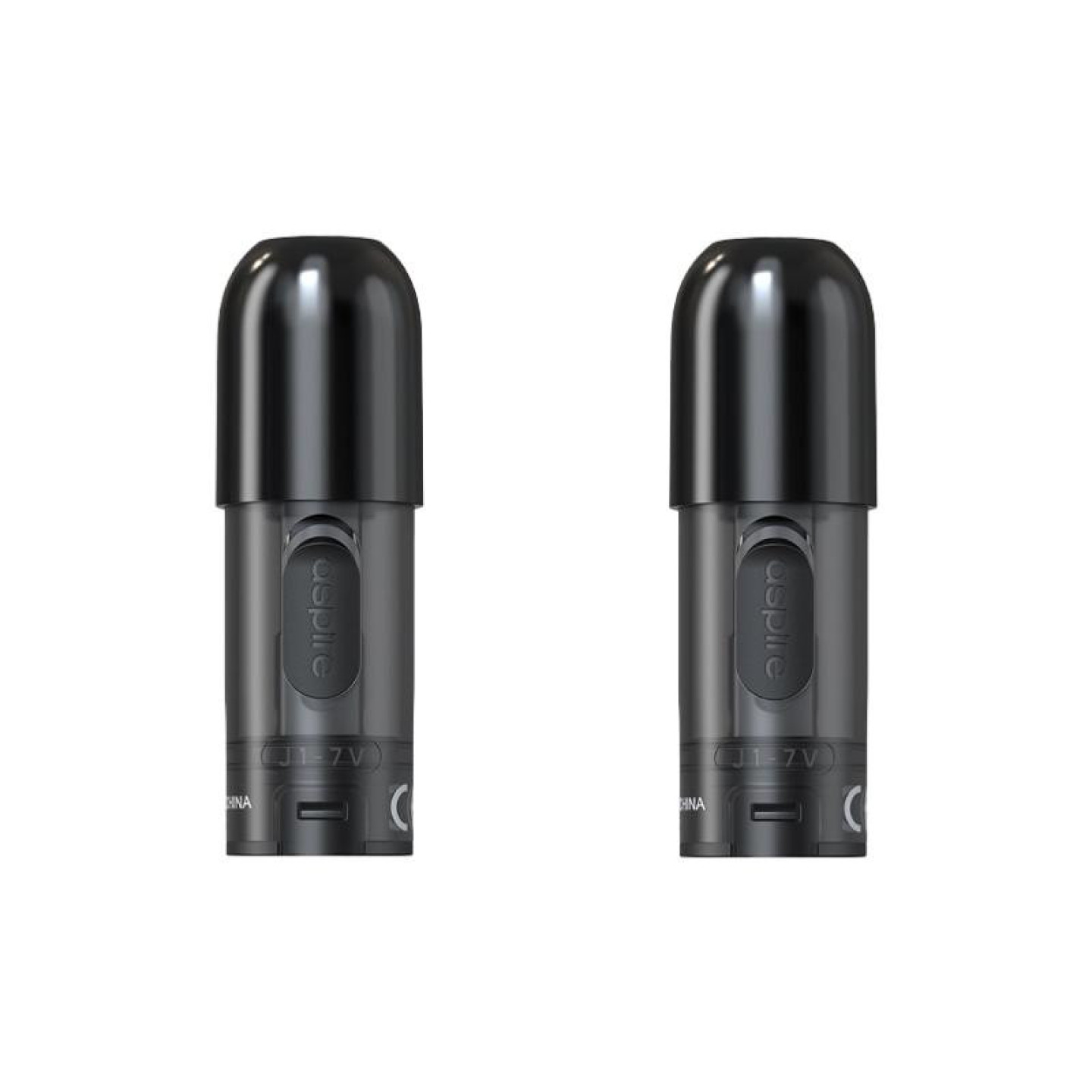Deux cartouches Vilter Pro Aspire noires avec capuchon, vue de face
