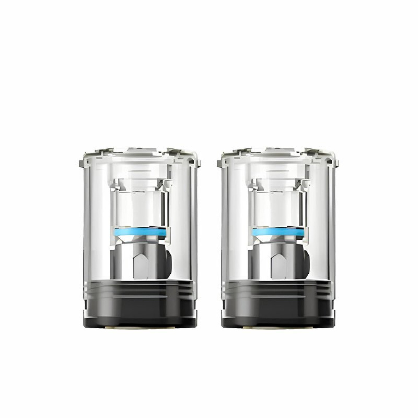 Deux cartouches Magnum Aspire transparentes à joint bleu, vue de face