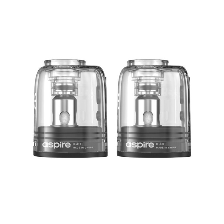 Deux cartouches Fluffi Pro Aspire 0.4 ohm transparentes, vue de face