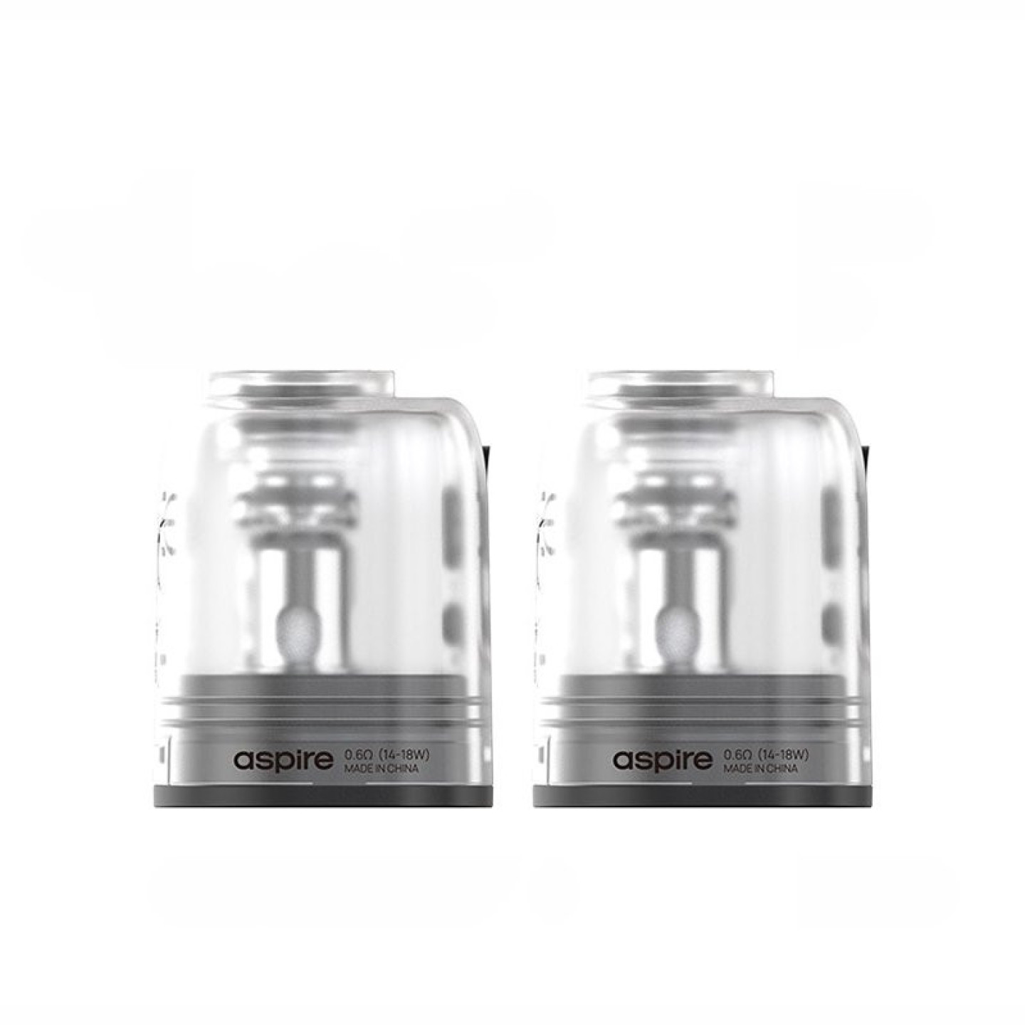 Deux cartouches Fluffi Aspire 0.6 ohm transparentes, vue de face