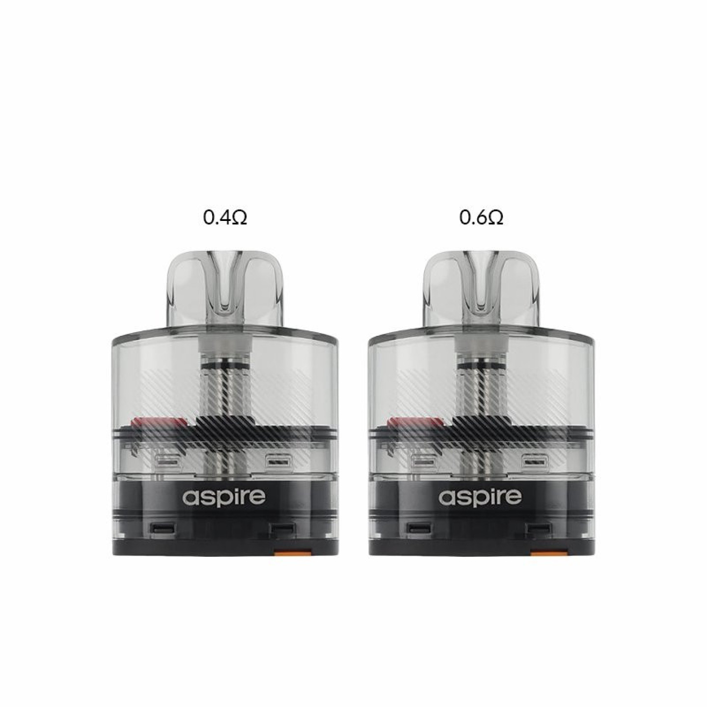 Cartouches Avata Aspire 0.4 ohm et 0.6 ohm côte à côte, vue de face