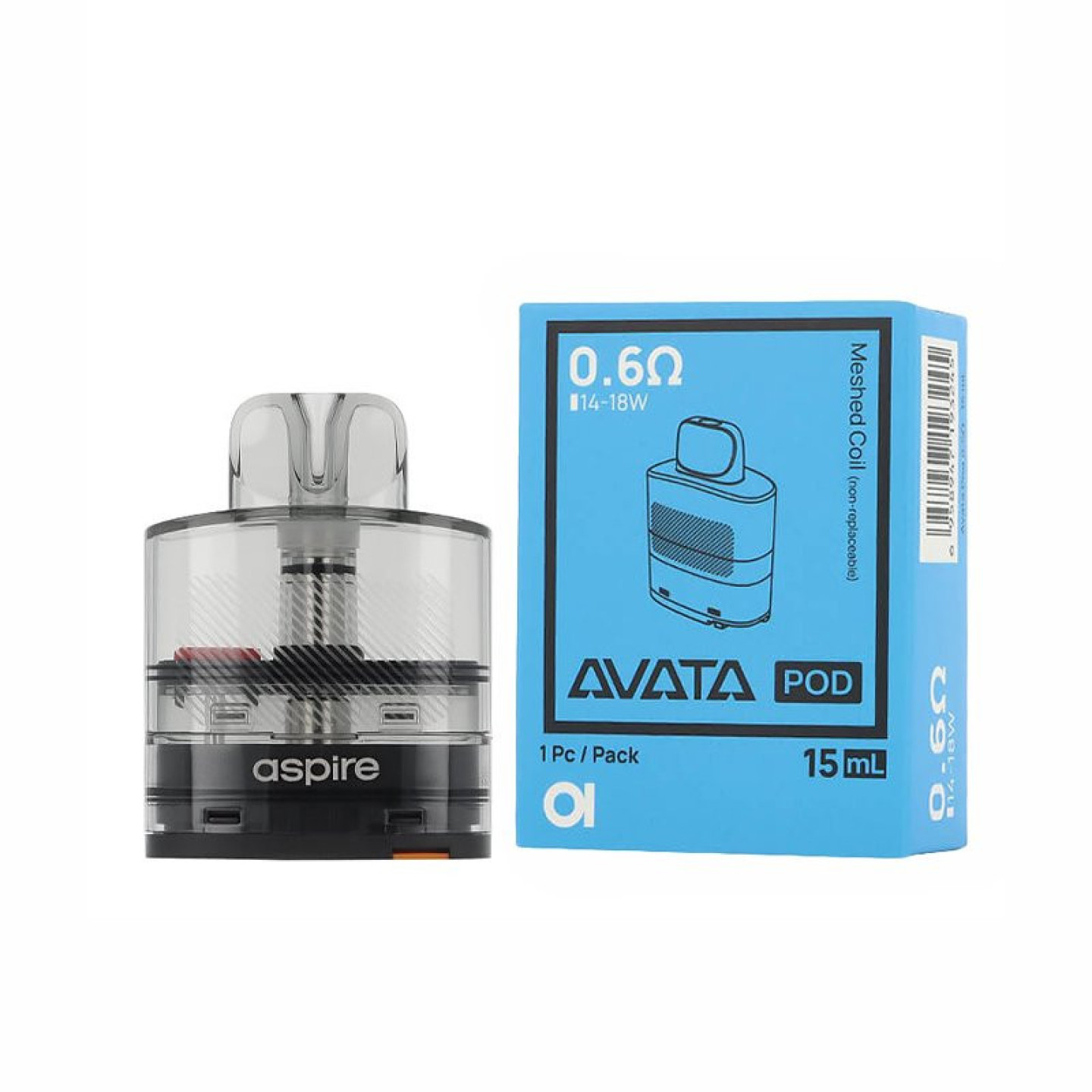 Cartouche Avata Aspire devant sa boîte bleue 0.6 ohm 15 ml
