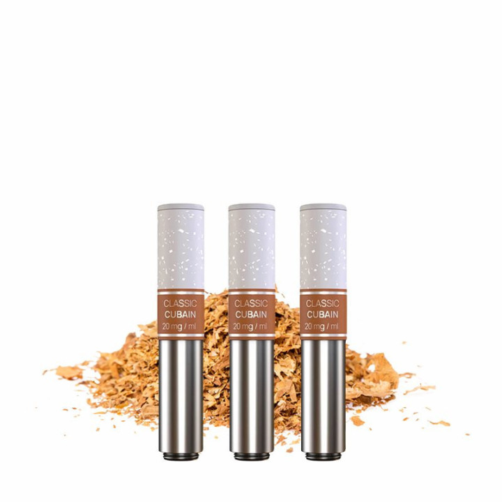 Cartouches Nexi One Aspire saveur Classic Cubain posées sur du tabac
