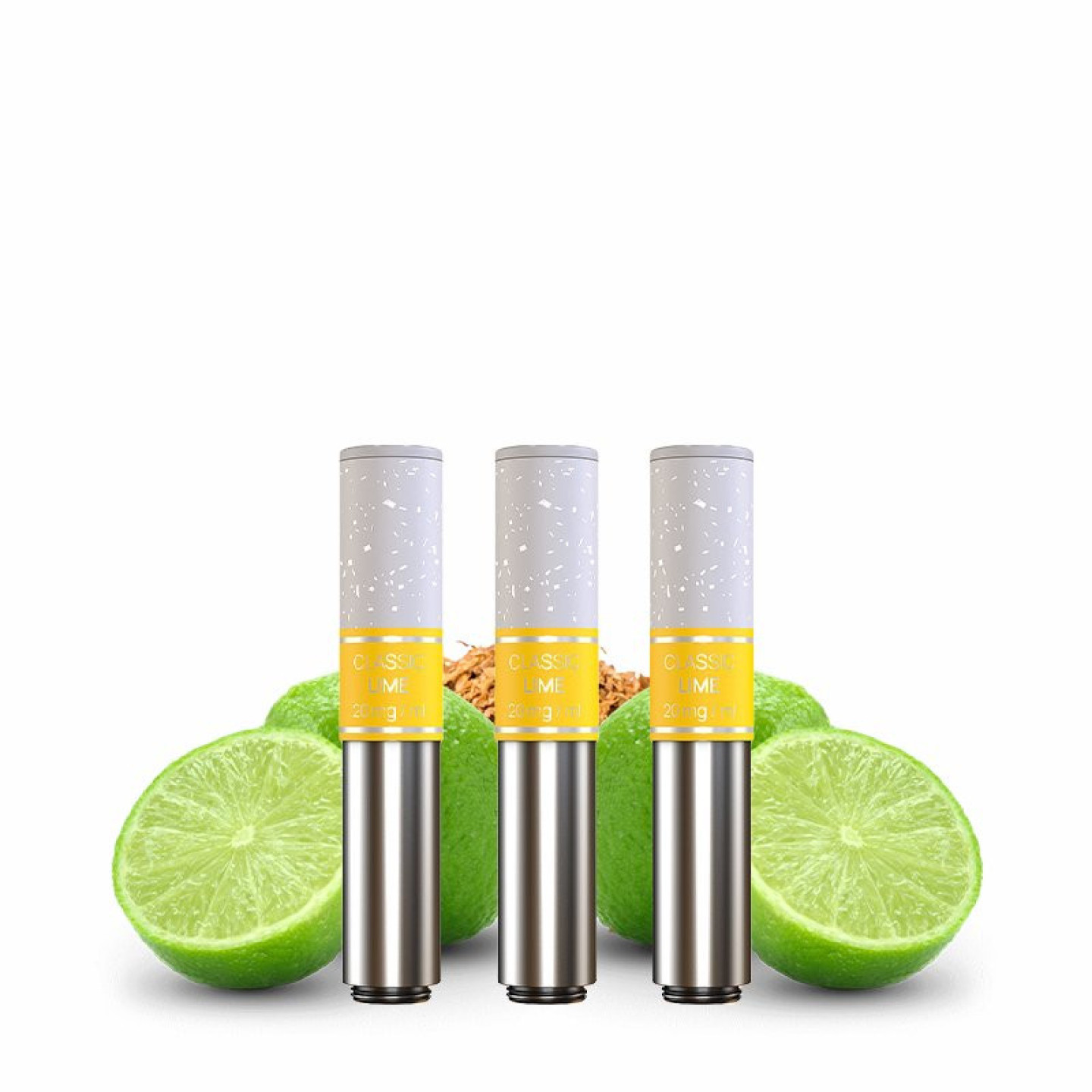 Cartouches Nexi One Aspire saveur Classic Lime entre deux citrons verts
