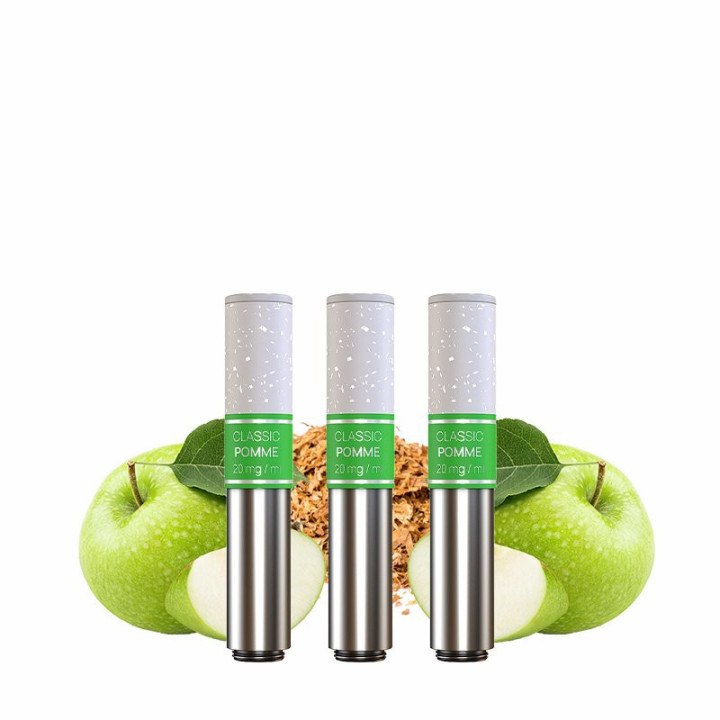 Cartouches Nexi One Aspire saveur Classic Pomme devant des pommes vertes