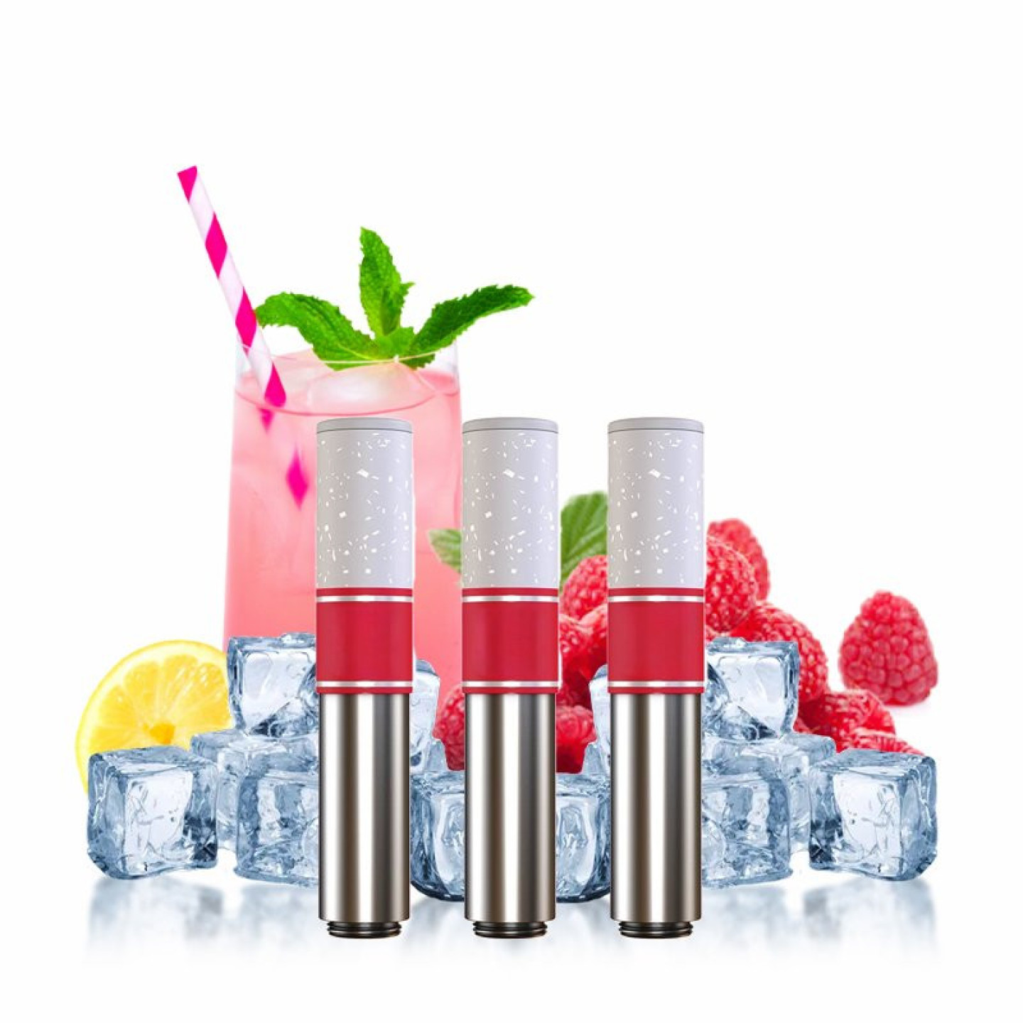 Cartouches Nexi One Aspire saveur Limonade Rose Glacée, verre et framboises