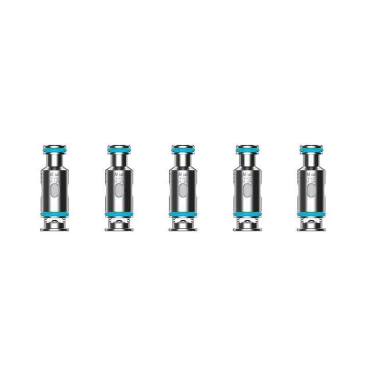 Cinq résistances AF Mesh Aspire alignées, vue de face