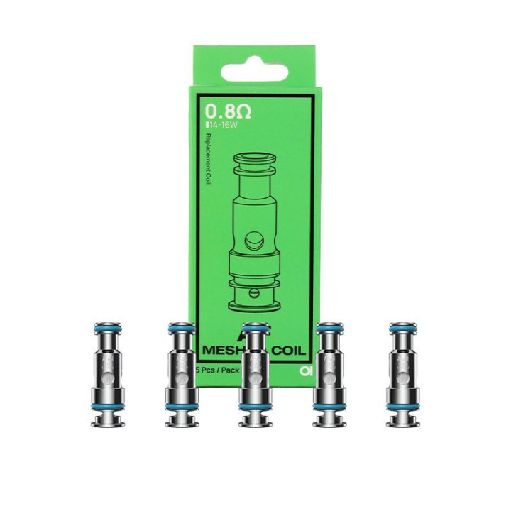 Boîte verte de 5 résistances AF Mesh Aspire 0.8 ohm et ses résistances