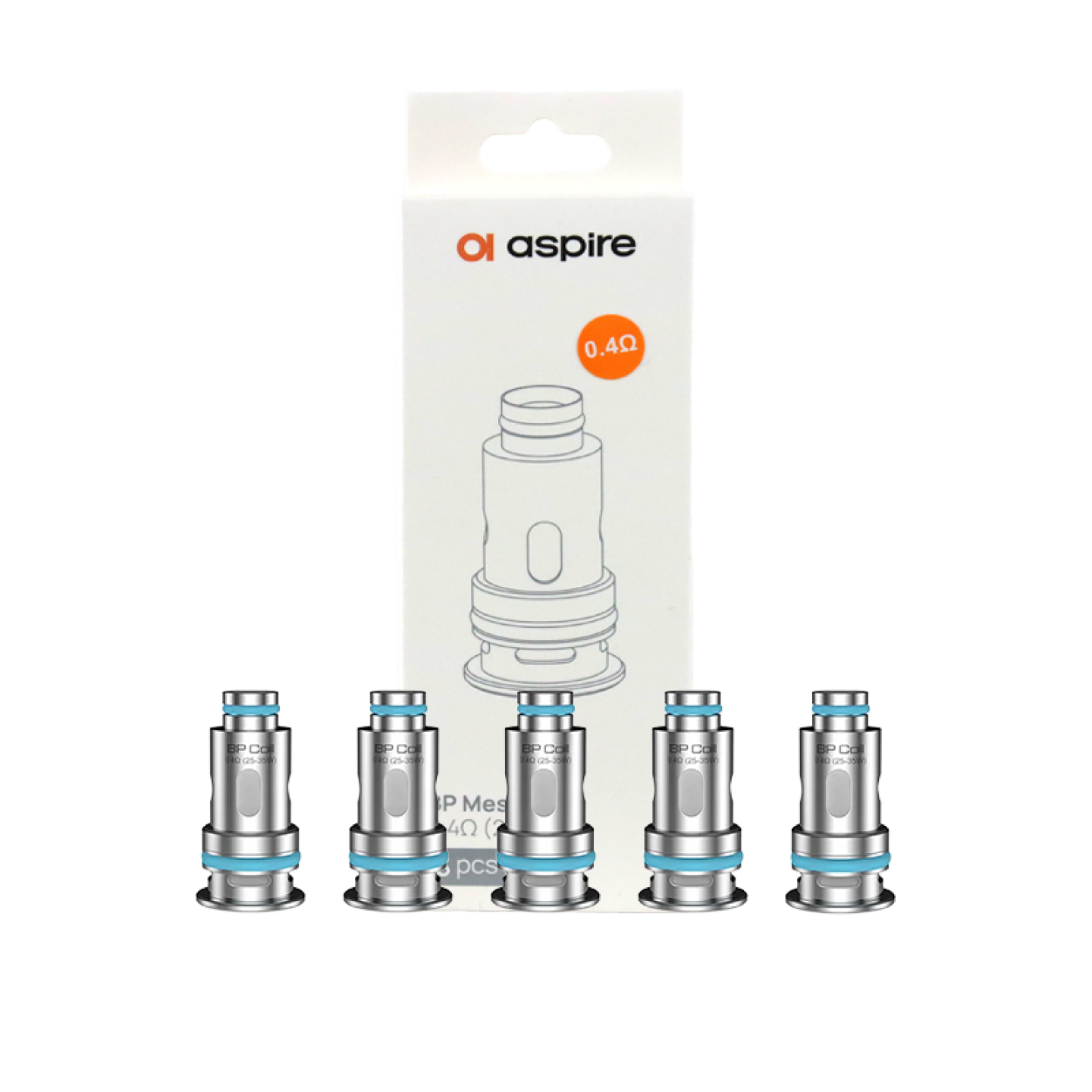 Boîte de 5 résistances BP Aspire 0.4 ohm, pastille orange