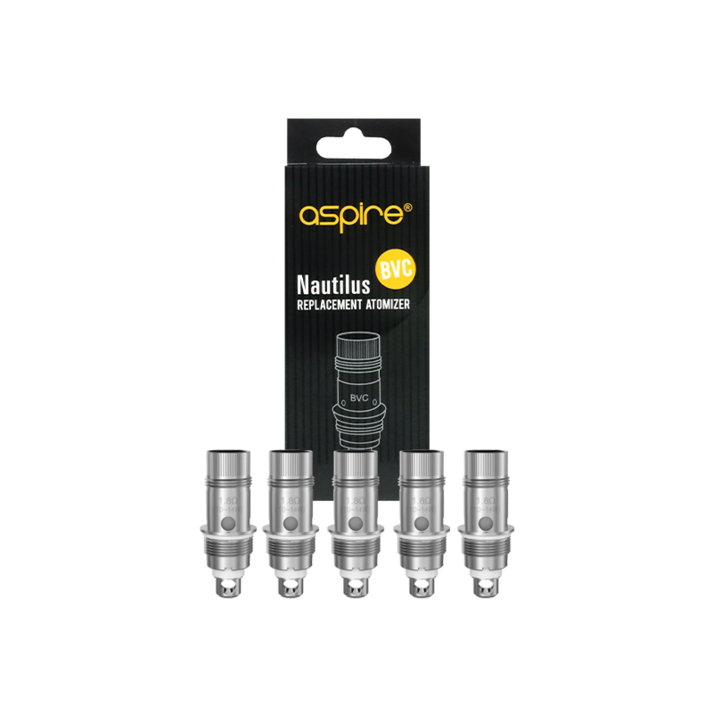 Boîte noire de 5 résistances Nautilus BVC 1.8 ohm Aspire avec les têtes
