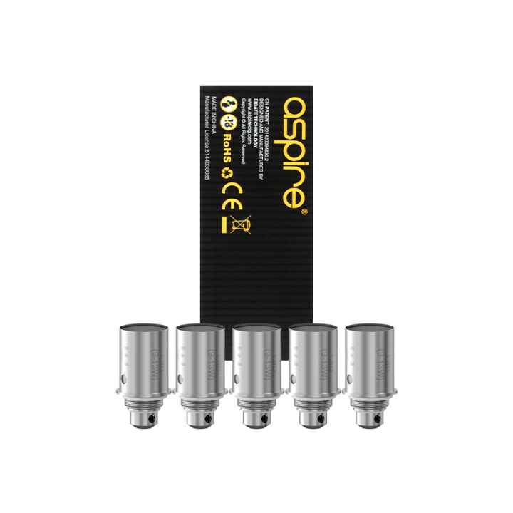 Boîte de 5 résistances BVC Aspire 1.8 ohm avec les têtes devant