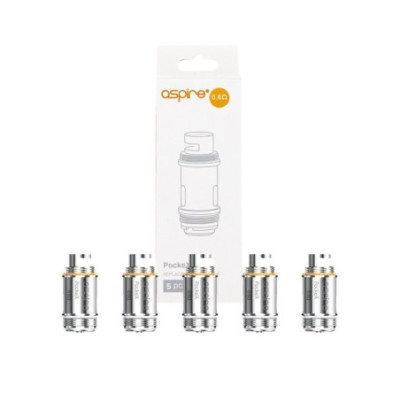 Boîte de 5 résistances PockeX Aspire 0.6 ohm avec les têtes devant