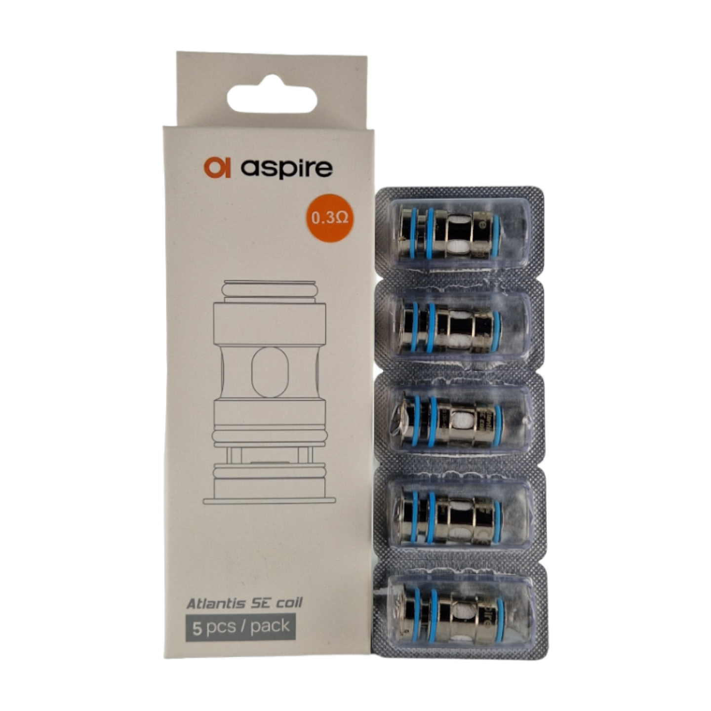 Boîte de 5 résistances Atlantis SE Aspire 0.3 ohm et son blister