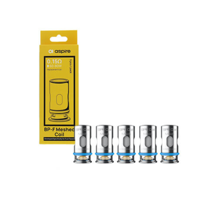 Boîte jaune de 5 résistances BP-F Meshed Aspire 0.15 ohm et les têtes