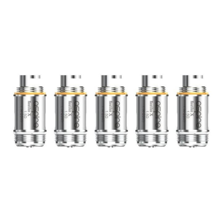 Cinq résistances U-Tech Nautilus X Aspire alignées, vue de face