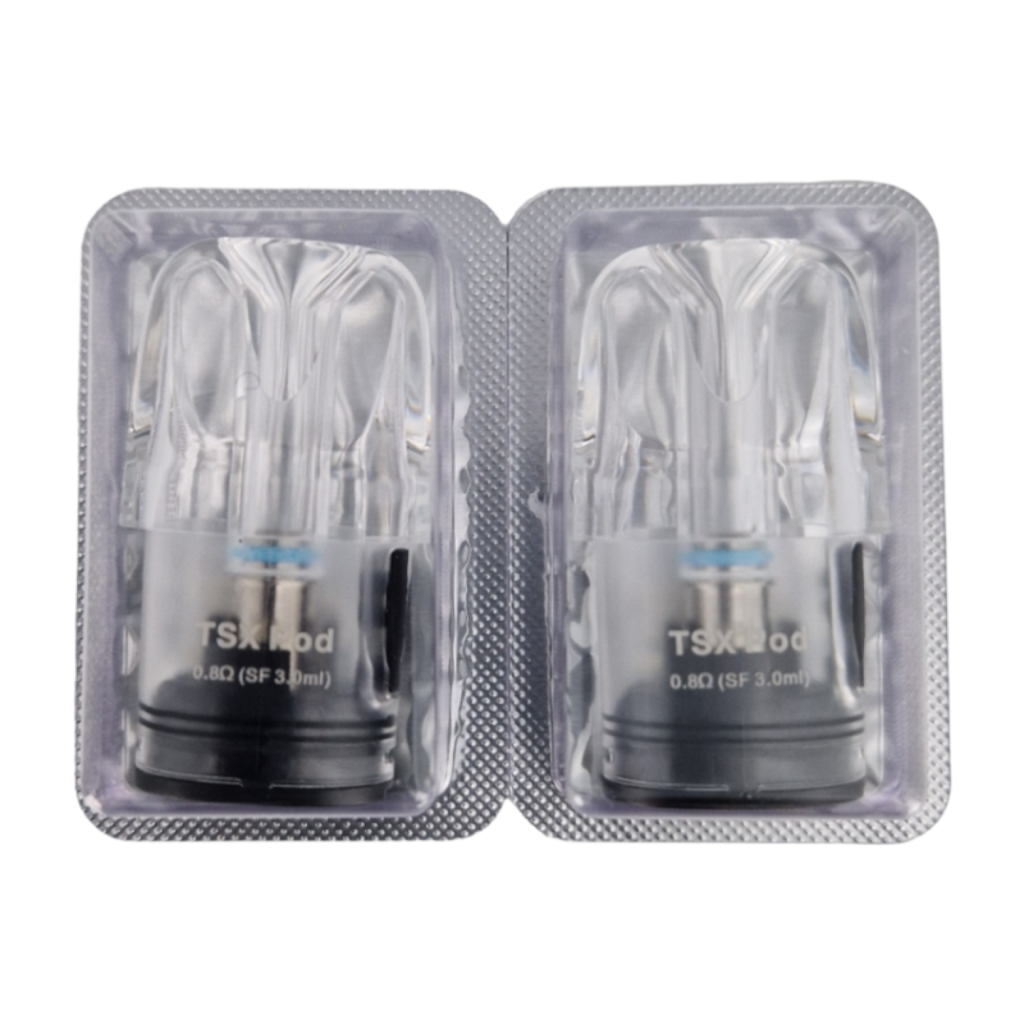 Deux cartouches TSX Pod Aspire 0.8 ohm sous blister, valeur imprimée