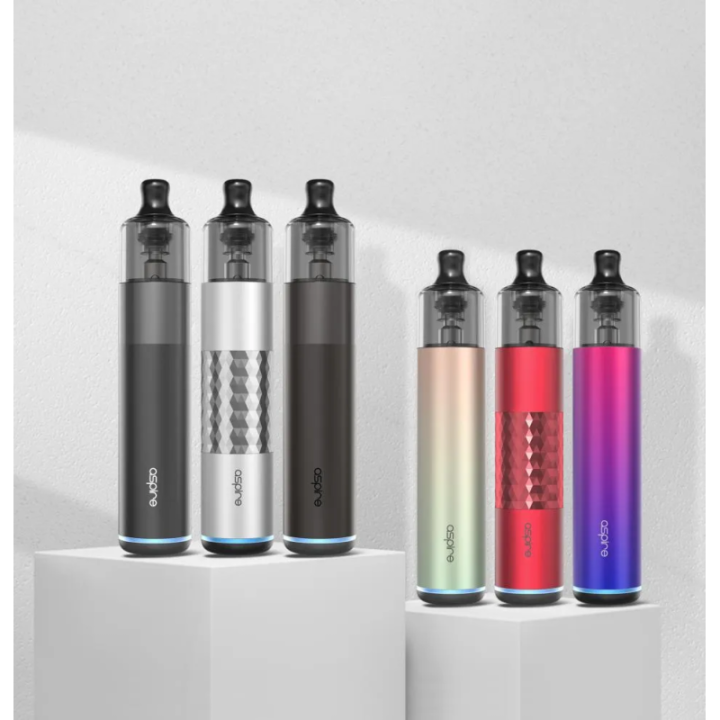 Six coloris du kit pod Flexus Stik Aspire debout sur deux socles