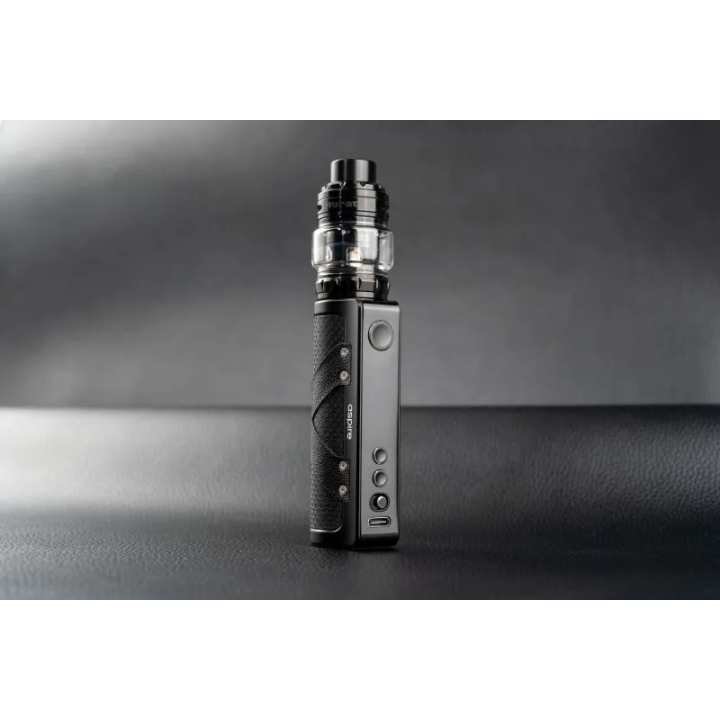 Box Huracan EX Aspire noire debout, surmontée d'un clearomiseur non fourni