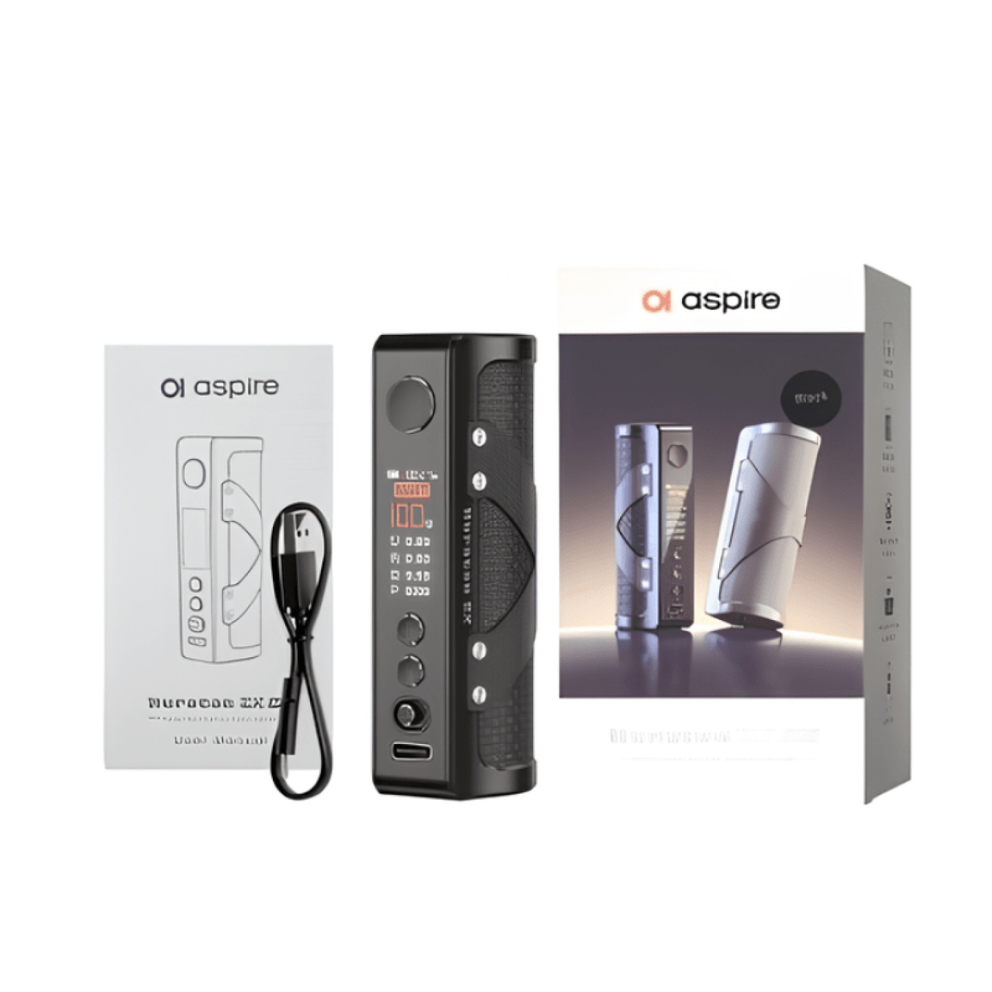 Contenu de la boîte de la box Huracan EX Aspire : box, câble USB-C et notice