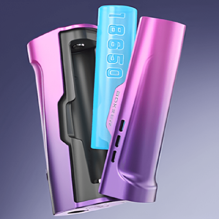 Trappe ouverte de la box Boxxer Aspire et son accu 18650 amovible