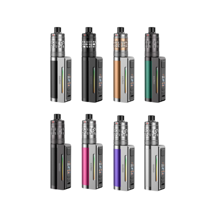 Les huit coloris du kit Zelos M80 Aspire alignés sur deux rangées