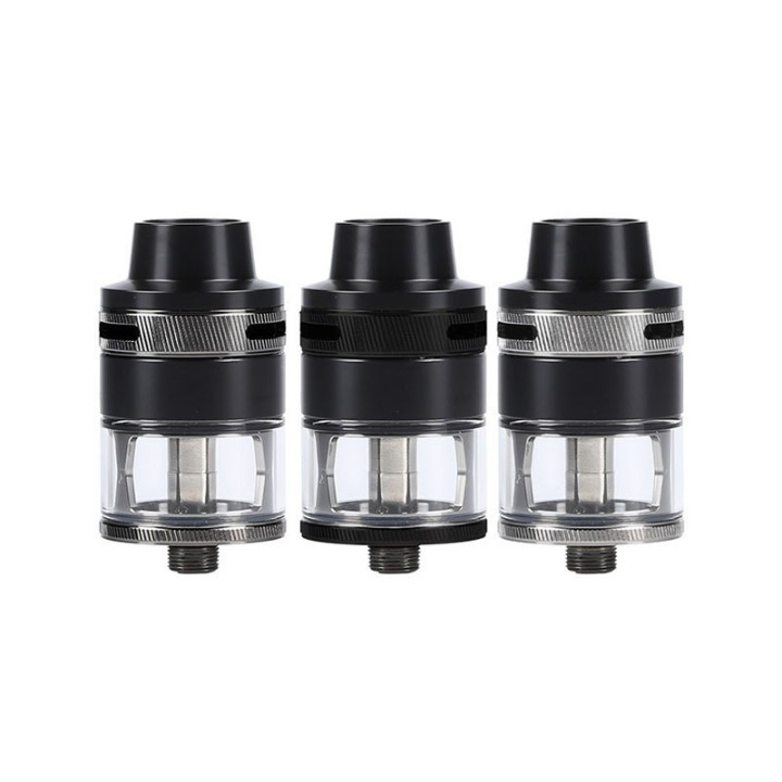 Trois clearomiseurs Revvo Aspire de face, finitions acier et noir
