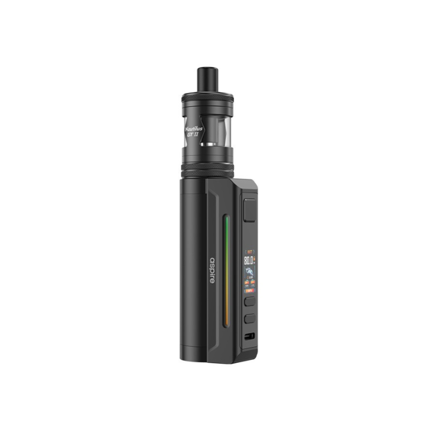 Kit Zelos X80 Aspire coloris Full Black avec clearomiseur Nautilus GT II, vue de face