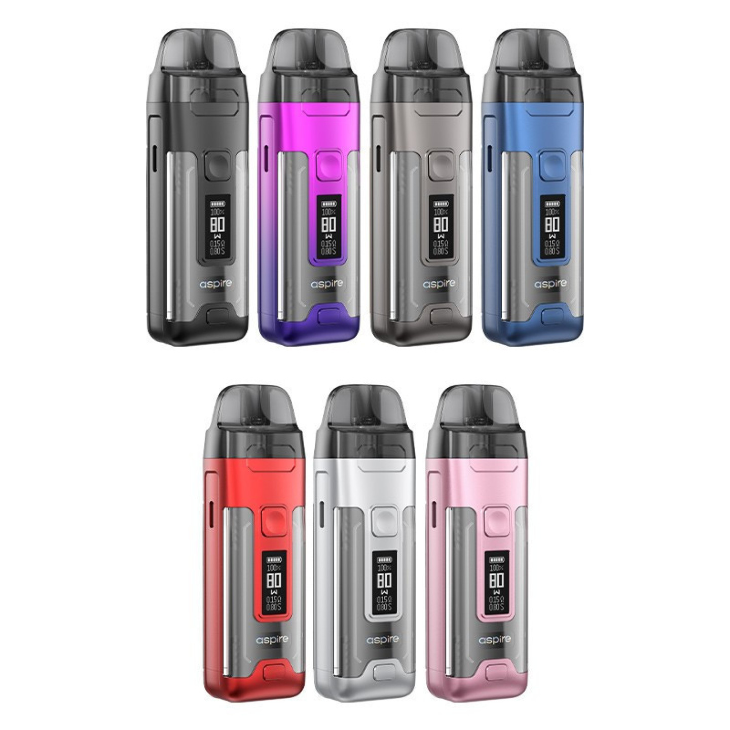 Les sept coloris du kit pod Veynom Air Aspire