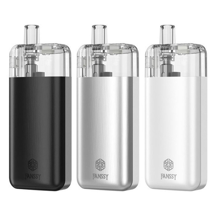 Les trois coloris du kit pod Fanssy Aspire : Black, Silver et White